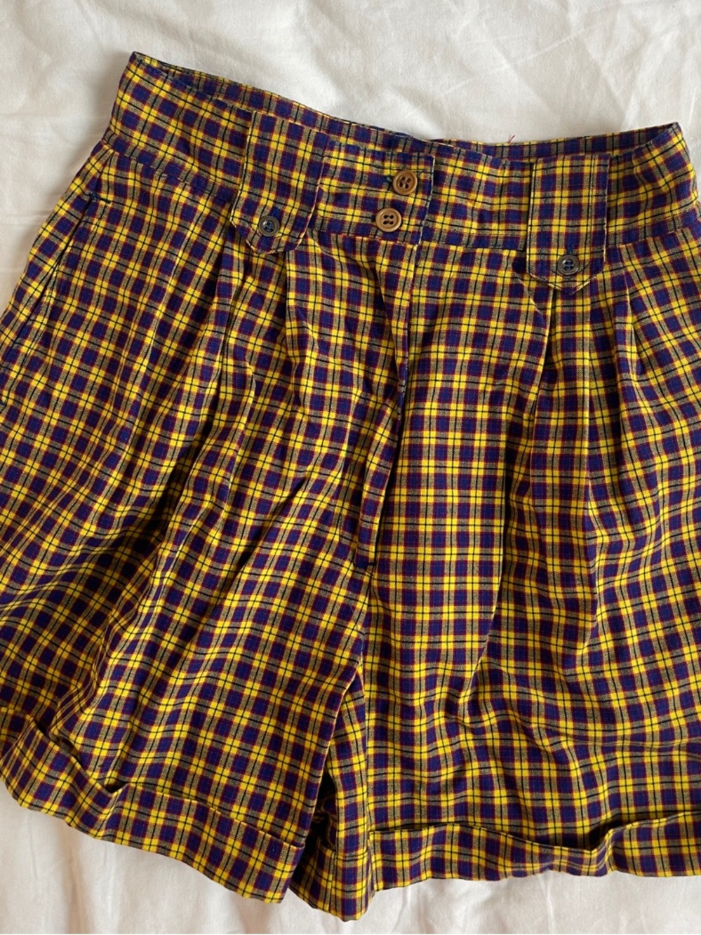 Vintage SantaCruz high waisted Yellow Purple Plaid shorts
